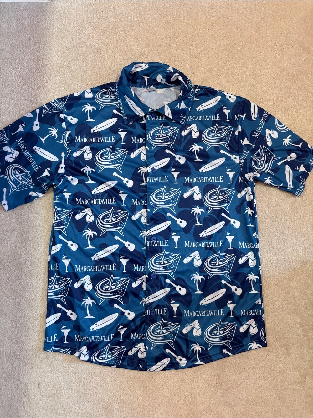 Columbus Blue Jackets Margaritaville Navy & White Island Motif Camp Shirt
